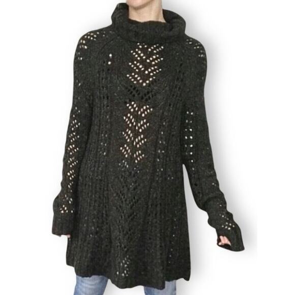 Anthropologie Sleeping On Snow Sz M Eldora Linen & Wool Blend Sweater Open‎ Knit - Picture 1 of 11